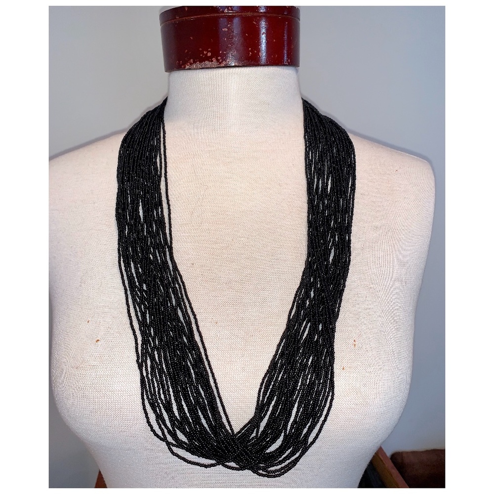 Chan Luu Black Beaded Layered Statement Necklace